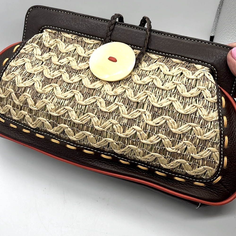 Kate Landry Clutch Bag Straw Boho Fabulous And Euc Magnetic Closure